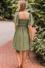 Load image into Gallery viewer, Grass Green Frilly Square Neck Flutter Sleeve Smocked High Waist Plus Size Dress - Fashion Queen -  2

