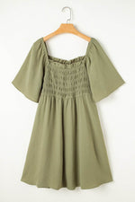 Load image into Gallery viewer, Grass Green Frilly Square Neck Flutter Sleeve Smocked High Waist Plus Size Dress - Fashion Queen -  5
