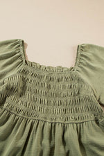 Load image into Gallery viewer, Grass Green Frilly Square Neck Flutter Sleeve Smocked High Waist Plus Size Dress - Fashion Queen -  6
