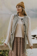 Load image into Gallery viewer, Grass Green Quilted Long Vest Jacket with Pockets - Fashion Queen -  3
