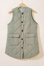 Load image into Gallery viewer, Grass Green Quilted Long Vest Jacket with Pockets - Fashion Queen -  9
