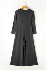 Load image into Gallery viewer, Gray Button Long Sleeve Wide Leg Jumpsuit - Fashion Queen -  4
