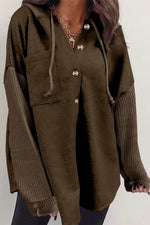 Load image into Gallery viewer, Gray Button Up Contrast Knitted Sleeves Hooded Jacket - Fashion Queen -  20
