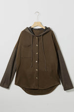 Load image into Gallery viewer, Gray Button Up Contrast Knitted Sleeves Hooded Jacket - Fashion Queen -  22
