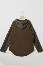 Load image into Gallery viewer, Gray Button Up Contrast Knitted Sleeves Hooded Jacket - Fashion Queen -  23
