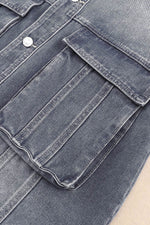 Load image into Gallery viewer, Gray Chest Pockets Drop Shoulder Loose Denim Jacket - Fashion Queen -  10
