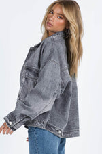 Load image into Gallery viewer, Gray Chest Pockets Drop Shoulder Loose Denim Jacket - Fashion Queen -  3
