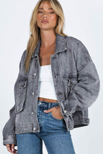 Load image into Gallery viewer, Gray Chest Pockets Drop Shoulder Loose Denim Jacket - Fashion Queen -  4
