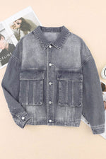 Load image into Gallery viewer, Gray Chest Pockets Drop Shoulder Loose Denim Jacket - Fashion Queen -  5
