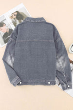 Load image into Gallery viewer, Gray Chest Pockets Drop Shoulder Loose Denim Jacket - Fashion Queen -  6
