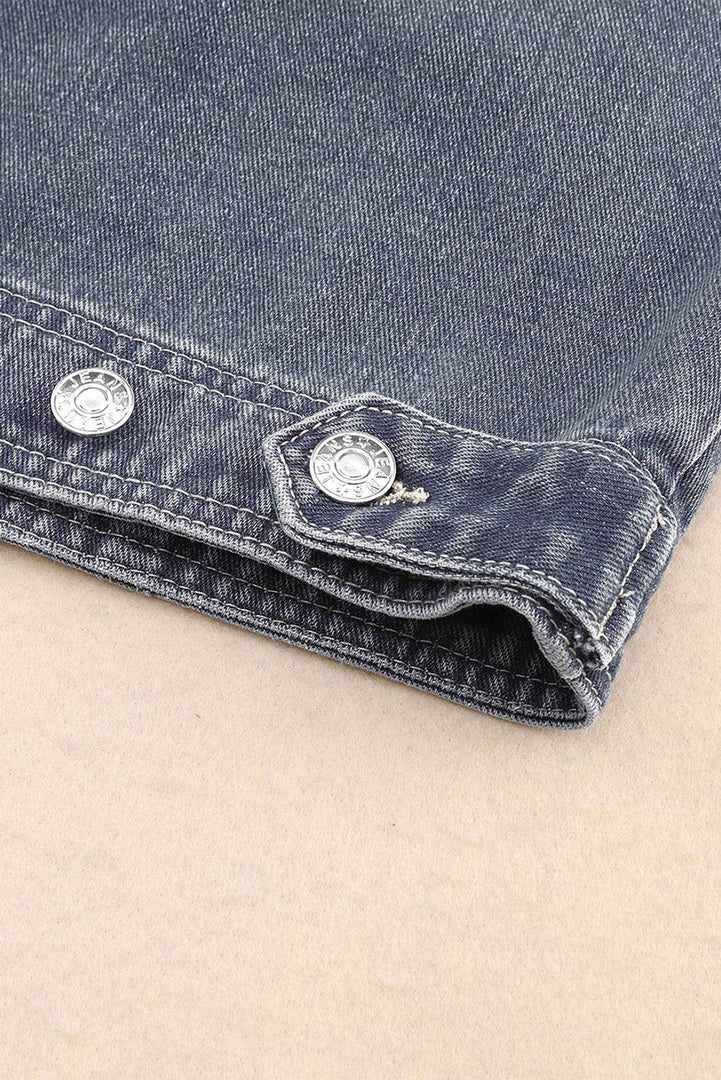 Gray Chest Pockets Drop Shoulder Loose Denim Jacket - Fashion Queen -  9