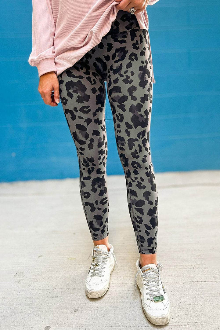 Gray Classic Leopard Print Active Leggings - Fashion Queen -  7