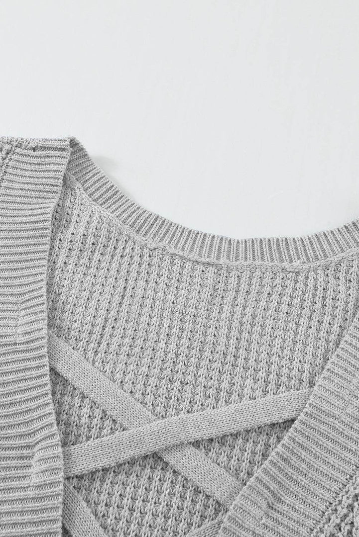 Gray Cross Back Hollow-out Sweater - Fashion Queen -  11