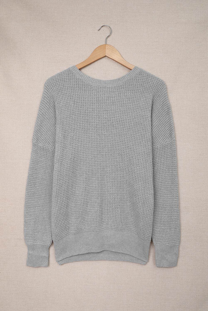 Gray Cross Back Hollow-out Sweater - Fashion Queen -  7
