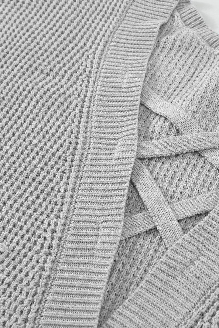 Gray Cross Back Hollow-out Sweater - Fashion Queen -  9