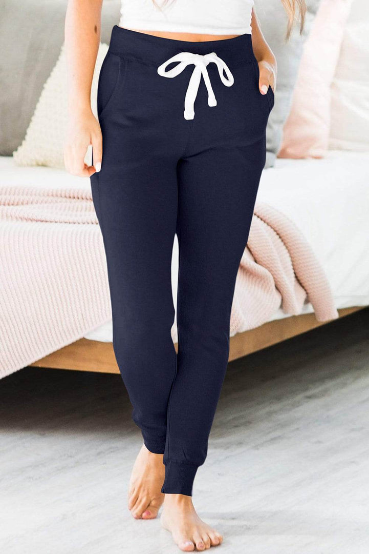 Gray Drawstring Waist Pocketed Joggers - Fashion Queen -  17