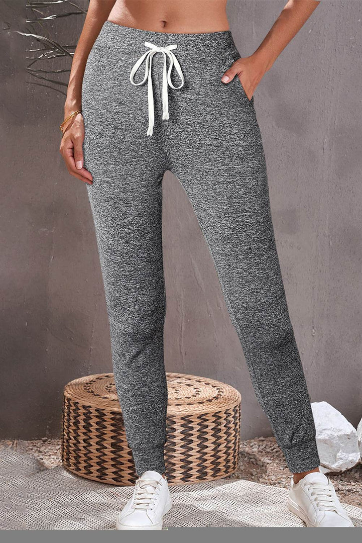 Gray Drawstring Waist Pocketed Joggers - Fashion Queen -  2