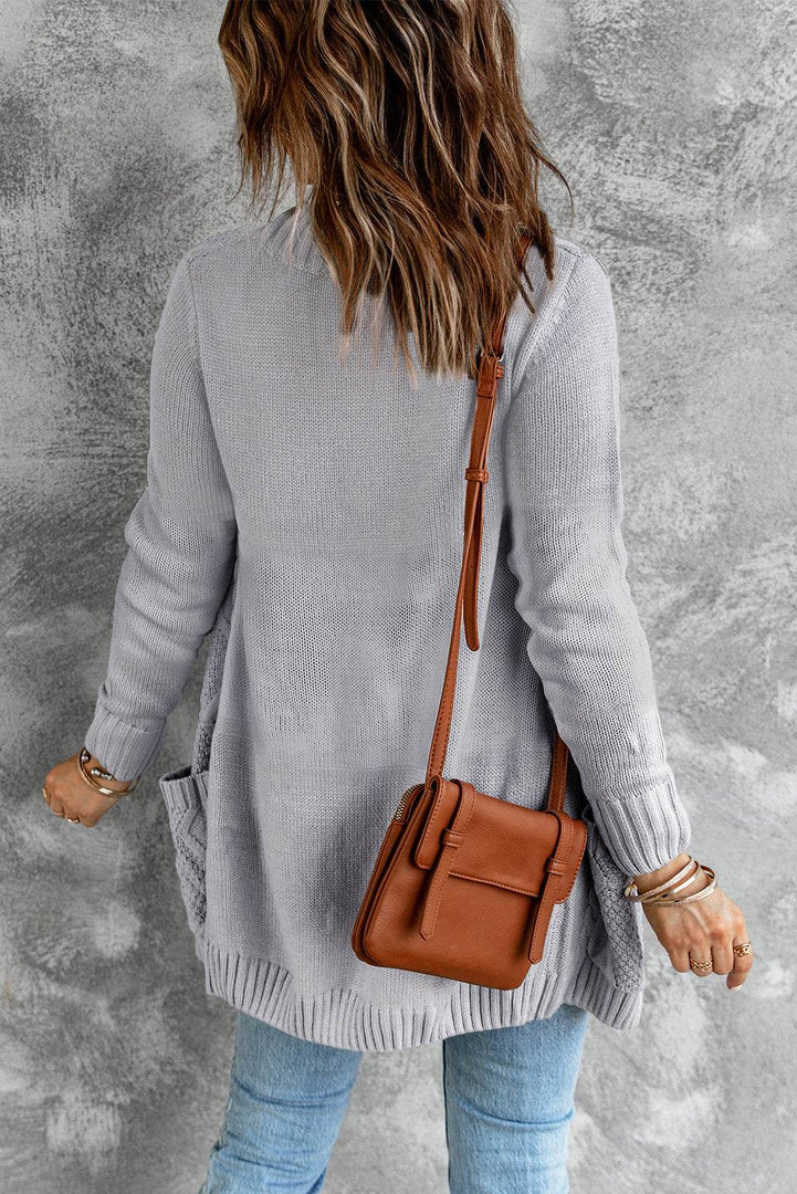 Gray Front Pocket and Buttons Closure Cardigan - Fashion Queen -  2