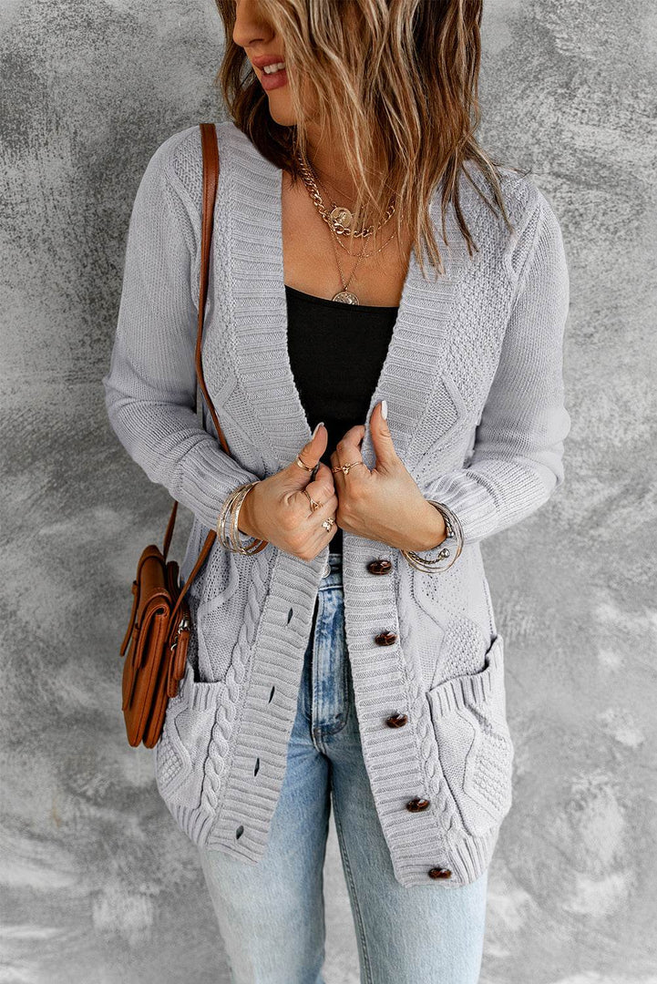 Gray Front Pocket and Buttons Closure Cardigan - Fashion Queen -  3