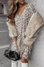 Load image into Gallery viewer, Gray Leopard Print V Neck Loose Fit Mini Dress - Fashion Queen -  6
