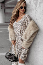 Load image into Gallery viewer, Gray Leopard Print V Neck Loose Fit Mini Dress - Fashion Queen -  7
