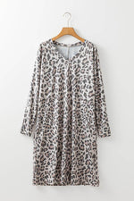 Load image into Gallery viewer, Gray Leopard Print V Neck Loose Fit Mini Dress - Fashion Queen -  9
