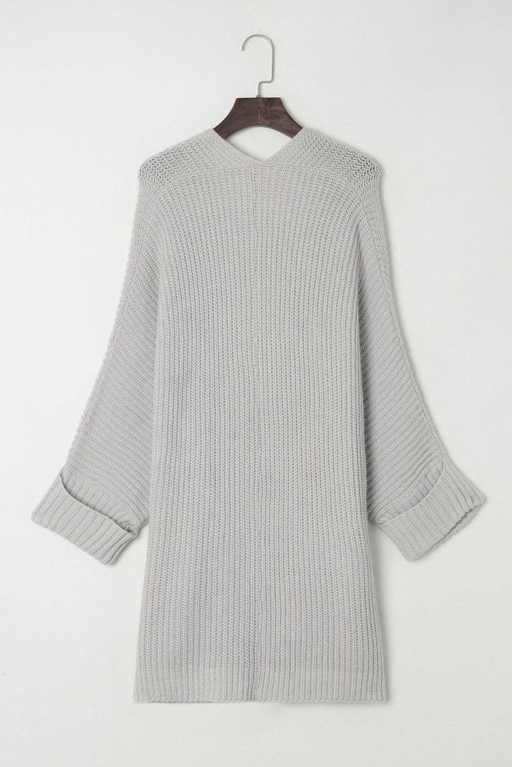 Gray Oversized Fold Over Sleeve Open Front Cardigan - Fashion Queen -  10
