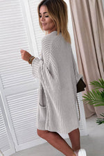 Load image into Gallery viewer, Gray Oversized Fold Over Sleeve Open Front Cardigan - Fashion Queen -  4
