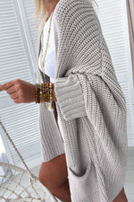 Load image into Gallery viewer, Gray Oversized Fold Over Sleeve Open Front Cardigan - Fashion Queen -  6
