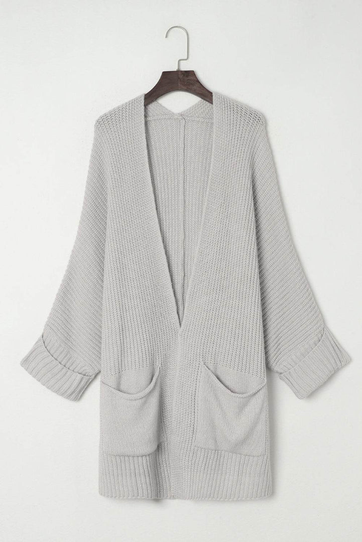 Gray Oversized Fold Over Sleeve Open Front Cardigan - Fashion Queen -  9