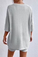 Load image into Gallery viewer, Gray Plain Ribbed Loose Fit Two Piece Lounge Set - Fashion Queen -  2
