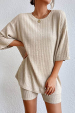 Load image into Gallery viewer, Gray Plain Ribbed Loose Fit Two Piece Lounge Set - Fashion Queen -  4
