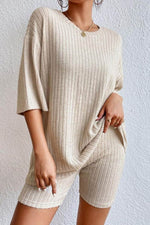 Load image into Gallery viewer, Gray Plain Ribbed Loose Fit Two Piece Lounge Set - Fashion Queen -  6
