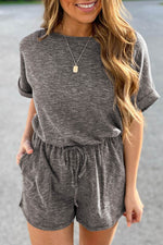 Load image into Gallery viewer, Gray Ribbed Elastic Waist Romper - Fashion Queen -  1
