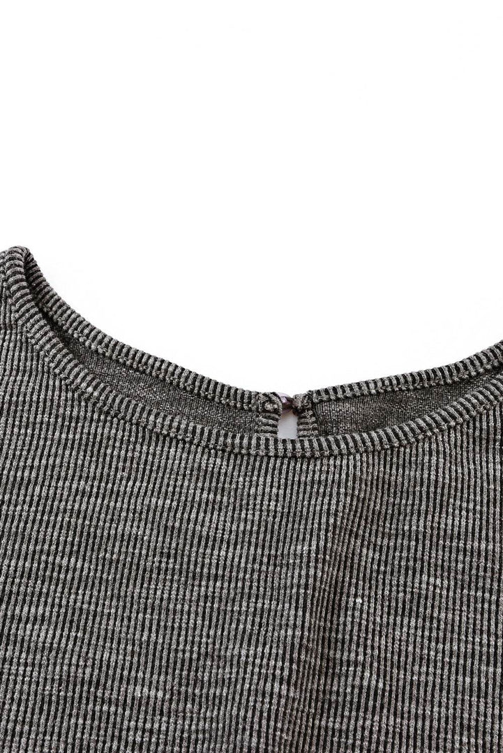 Gray Ribbed Elastic Waist Romper - Fashion Queen -  11