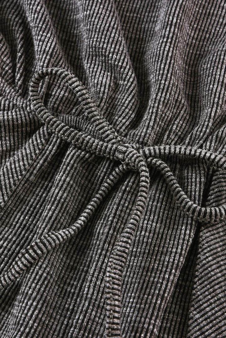 Gray Ribbed Elastic Waist Romper - Fashion Queen -  13