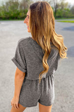 Load image into Gallery viewer, Gray Ribbed Elastic Waist Romper - Fashion Queen -  2
