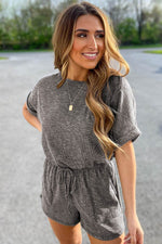 Load image into Gallery viewer, Gray Ribbed Elastic Waist Romper - Fashion Queen -  4
