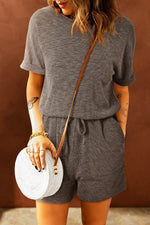 Load image into Gallery viewer, Gray Ribbed Elastic Waist Romper - Fashion Queen -  7
