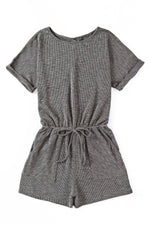 Load image into Gallery viewer, Gray Ribbed Elastic Waist Romper - Fashion Queen -  8
