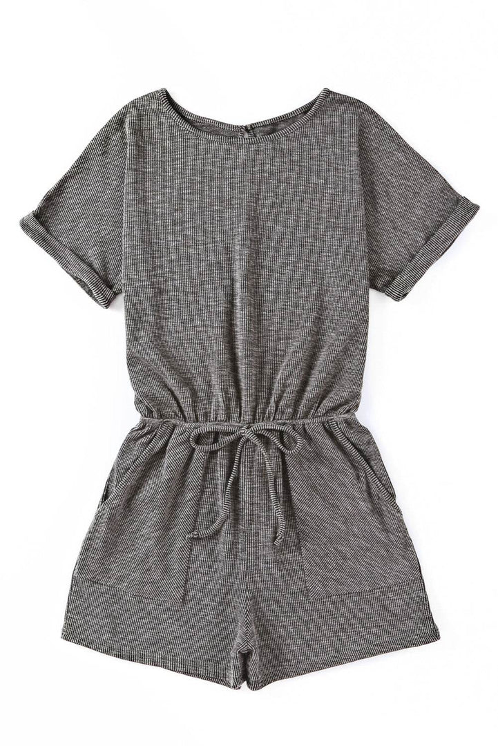 Gray Ribbed Elastic Waist Romper - Fashion Queen -  8