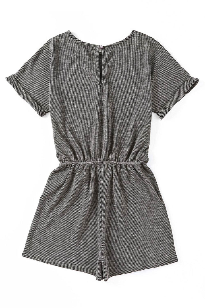 Gray Ribbed Elastic Waist Romper - Fashion Queen -  9