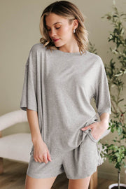 Gray Solid Color Loose Tee 2 Piece Shorts Set - Fashion Queen -  1