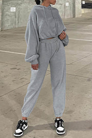 Gray Solid Drop Shoulder Hoodie and Joggers Activewear Set - Fashion Queen -  1
