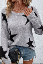 Load image into Gallery viewer, Gray Star Pattern Drop Shoulder Sweater - Fashion Queen -  1

