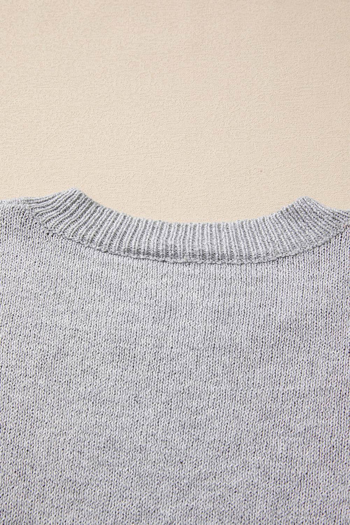 Gray Star Pattern Drop Shoulder Sweater - Fashion Queen -  14