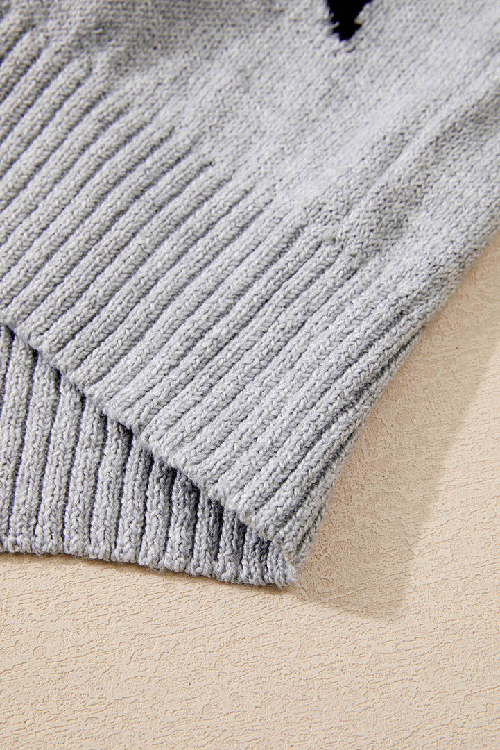 Gray Star Pattern Drop Shoulder Sweater - Fashion Queen -  15