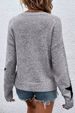 Load image into Gallery viewer, Gray Star Pattern Drop Shoulder Sweater - Fashion Queen -  2
