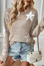 Load image into Gallery viewer, Gray Star Pattern Drop Shoulder Sweater - Fashion Queen -  22
