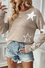 Load image into Gallery viewer, Gray Star Pattern Drop Shoulder Sweater - Fashion Queen -  24
